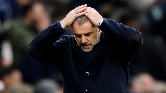 LONDON, ENGLAND - NOVEMBER 26: Ange Postecoglou, Manager of Tottenham Hotspur, reacts during the Premier League match between Tottenham Hotspur and Aston Villa at Tottenham Hotspur Stadium on November 26, 2023 in London, England. (Photo by Justin Setterfield/Getty Images)