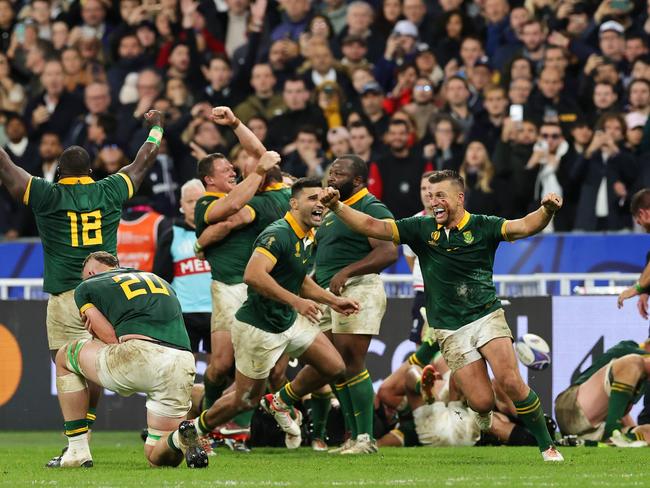 South Africa celebrates its Rugby World Cup Final win last year. Picture: David Rogers/Getty Images