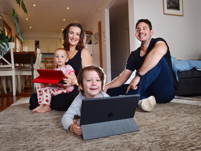 Julia and Chris Germon, with Jack and Mila, have rules about screen time. Picture: Nicki Connolly