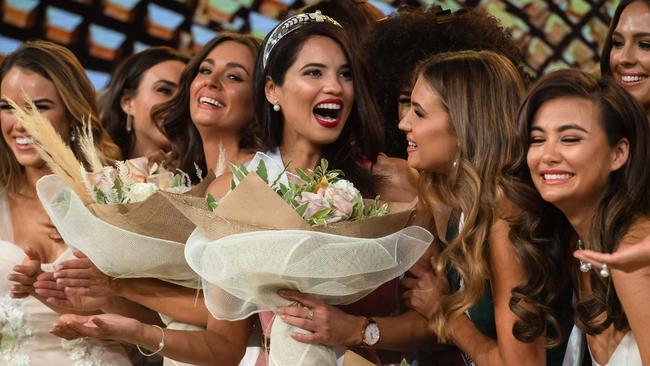 Priya Serrao, centre, took out the 2019 Miss Universe Australia title. Picture: Jason Edwards