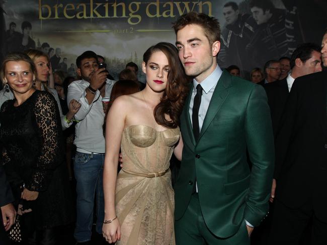 Stewart with Robert Pattinson on the red carpet for the premiere of <i>The Twilight Saga: Breaking Dawn Part II </i>in 2012. Picture: AP