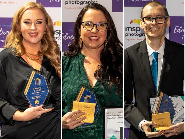 Kimberley Knowles from Foxwell State Secondary College, Rebecca Sochanik from Varsity College, Geetika Sodhi from Merrimac State High School and Matt Pickersgill from Benowa State High School with Excellence Awards presented at the Gold Coast State Secondary Education Ball.