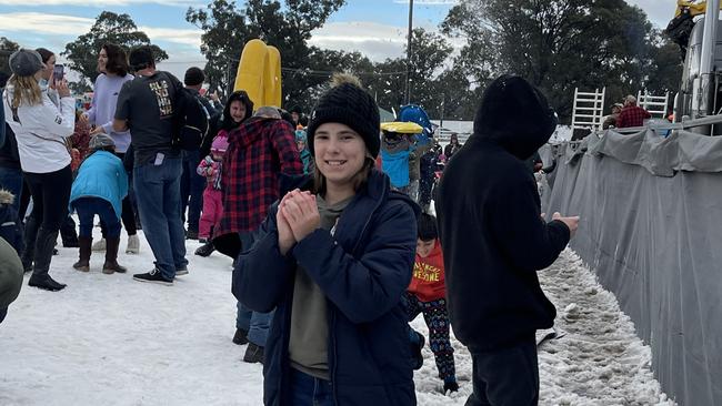 Rhianna Morrissey, 11, said seeing snow for the first time at the 2021 Snowflakes in Stanthorpe festival was a dream come true. Photo: Madison Mifsud-Ure / Stanthorpe Border Post