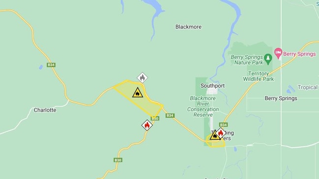 The NT Incident map showed Cox Peninsula Road was affected by multiple fires prior to the weekend. Source: NT Incident Map.