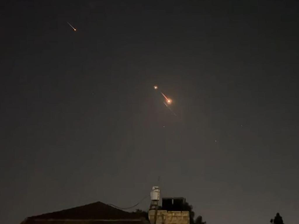 Explosions lighting up the Jerusalem sky during an Iranian attack on Israel. Picture: AFPTV / AFP