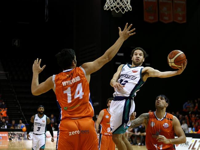 Marcel Jones of the Huskies takes a shot during the NBL basketball match, Sharks v Huskies, ILT Stadium Southland, Invercargill, New Zealand, Saturday, June 15, 2019. Picture: DIANNE MANSON/www.photosport.nz