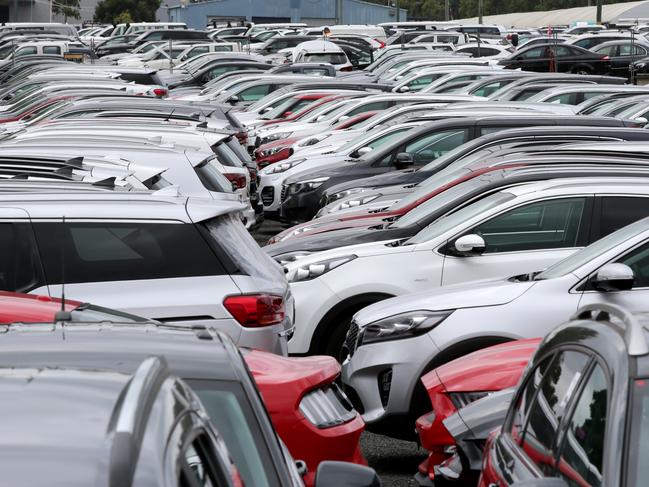 500+ vehicles at Manheim Auctions in Moorebank to be sold at auction on Saturday. Car's were all damaged by giant hail storms that happened in December. Picture: Jonathan Ng