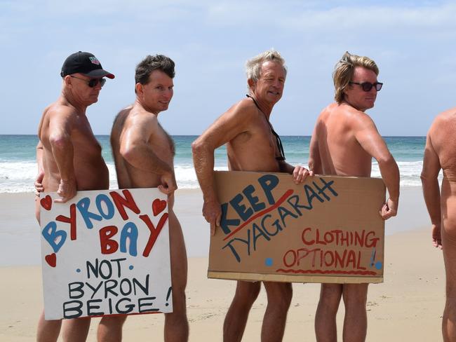 Many gathered at Nude Not Lewd Rally at Tyagarah Beach to fight for clothes optional beaches.