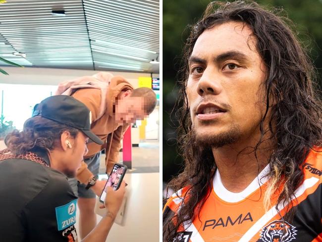 Jarome Luai was on a call when he was approached. Photo: YouTube, @TerrellDavisMay.