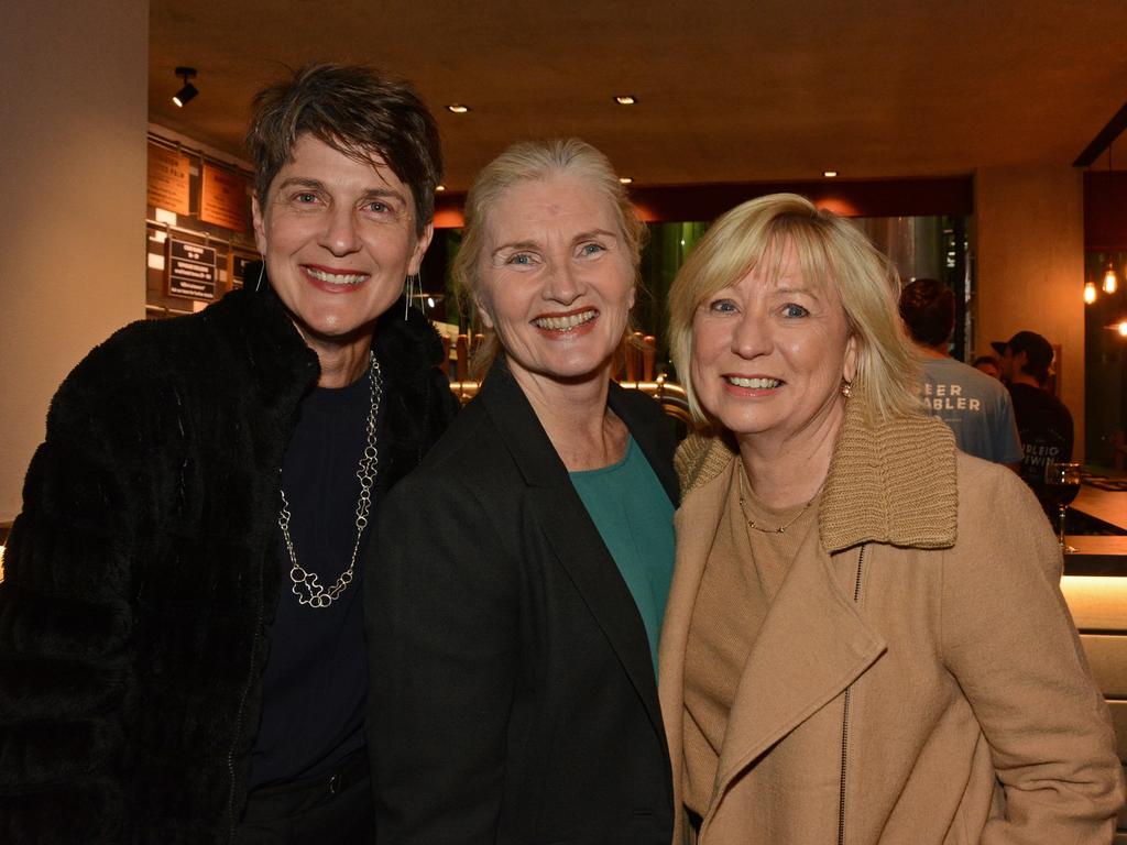 Rosie Dennis, Cr Pauline Young and Cr Gail O'Neill at the 2021 Bleach Festival program launch at Burleigh Brewing. Picture: Regina King.