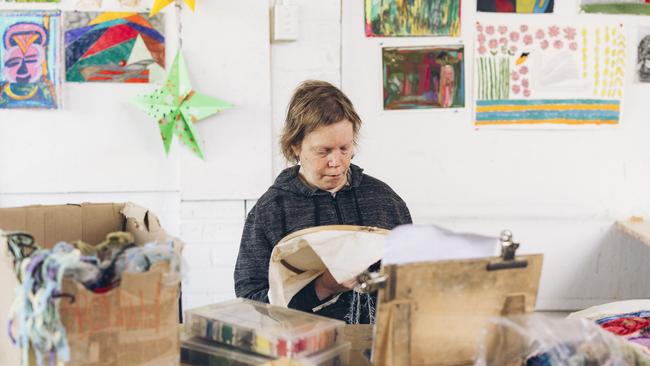 Bronwyn Hack at work on her tapestry. Picture: Hilary Walker