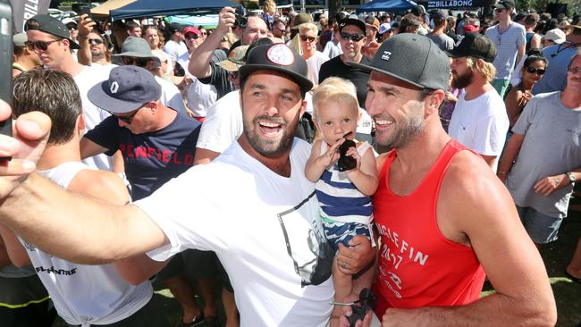 Joel Parkinson (right) will likely be making the most of the mega swell. Photo: Richard Gosling