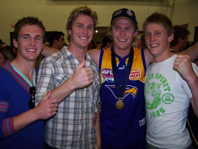 The Selwood boys - Joel, Troy, Adam and Scott Selwood after West Coast’s grand final win.