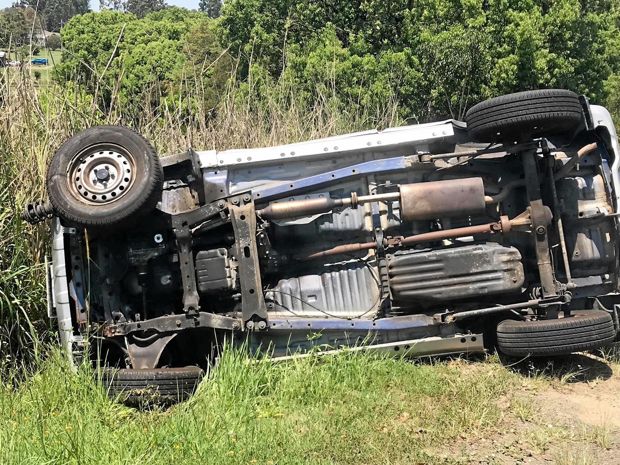 A single vehicle rollover at Veteran left the sole occupant suffering from minor injuries. Picture: Troy Jegers