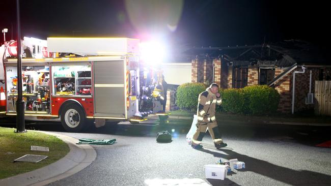 Fire crew at the scene of the Lowood blaze. Picture: David Clark