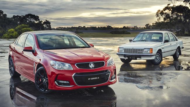 The last generation Holden Commodore, left, with the first from 1978. Picture: Supplied.