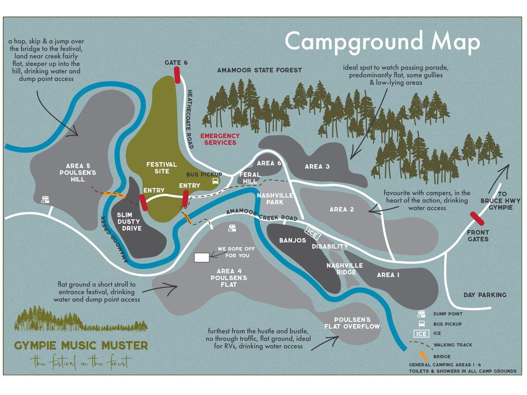 Campsite map of the 2022 Gympie Music Muster.