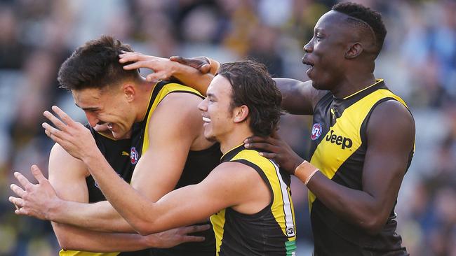 The Tigers were up and about at the MCG. Picture: Michael Klein