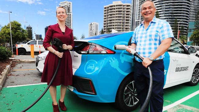 Gold Coast Mayor Tom Tate with Tritium chief executive Jane Hunter