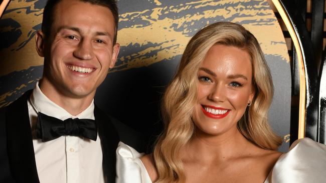 September 29, 2022: Red carpet from the Adelaide Crows Club Championship at the Adelaide Convention Centre - Tom Doedee and Emily Brugman. Picture: Naomi Jellicoe