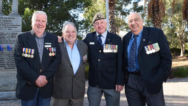 Templestowe RSL sub-branches Ron Twining, Ross Lagana, Paul Richards and Rod Smith ahead of last year’s Anzac Day service. Picture: Josie Hayden