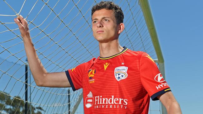 Adelaide United teenager Louis D’Arrigo has recorded his maiden first-team start and home A-League debut in the past fortnight. Picture: Tom Huntley