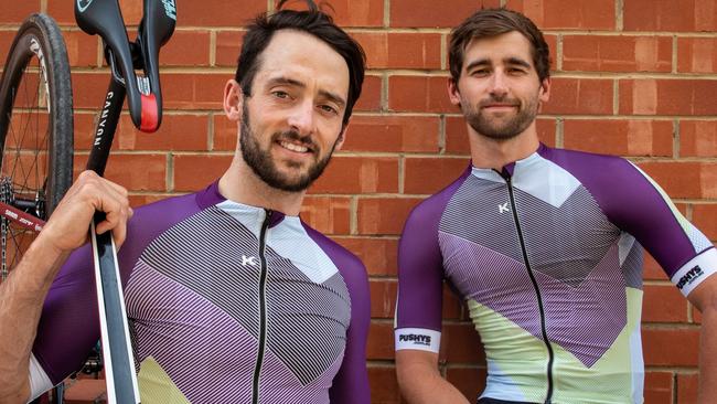 Adelaide cyclist Tom Chapman (right) will ride with professional team Katusha Sports and Nathan Haas during the Bay Crits this week. Picture: Laura Fletcher.