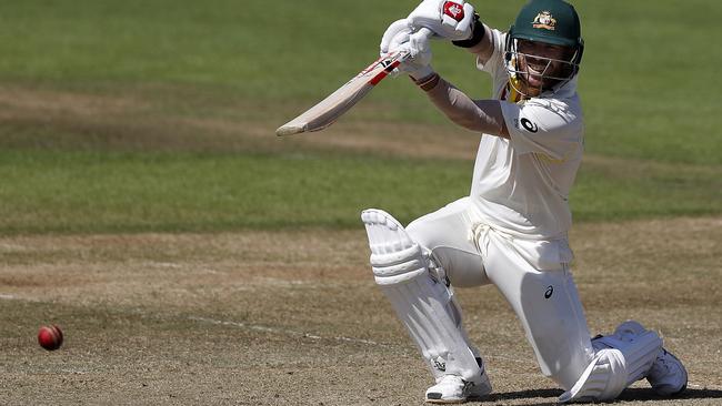 David Warner crunches a drive for the Brad Haddin XII in Southampton on Wednesday. Picture: Getty Images