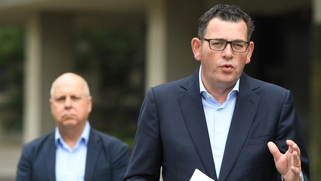 Premier Daniel Andrews, pictured with Treasurer Tim Pallas, said Victoria’s infrastructure projects could grow to help support the jobs needed. Picture: AAP
