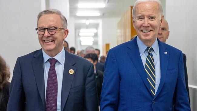 Prime Minister Anthony Albanese meets with US President Joe Biden in Cambodia. Picture: Twitter