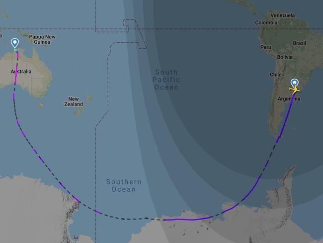 QF14 from Buenos Aires to Darwin. Picture: Flight Radar