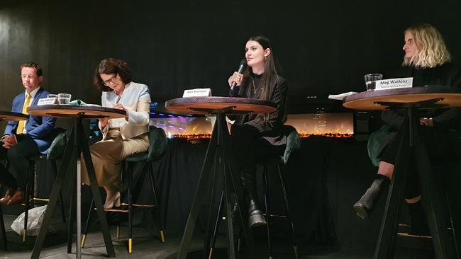 Corangamite federal election candidates L to R: Paul Barker, Libby Coker, Alex Marshall and Meg Watkins. Picture: Chad Van Estrop.