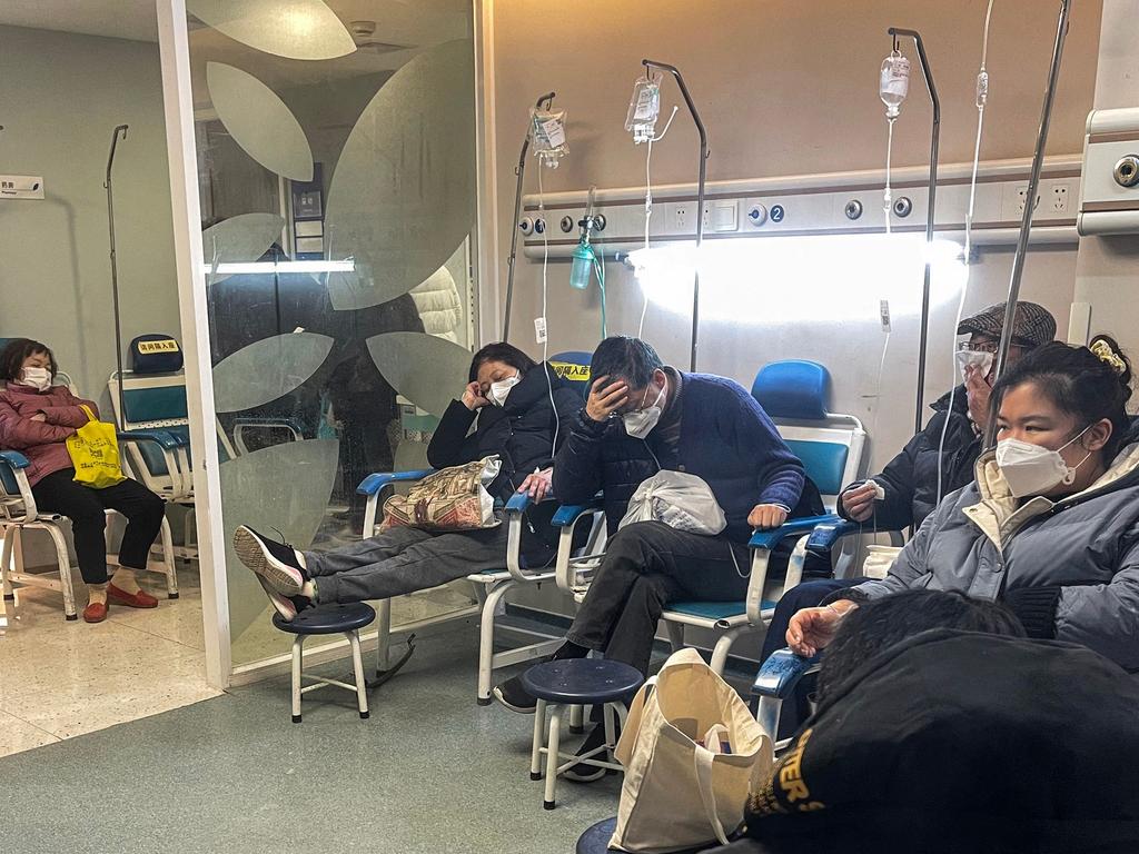 People receive medical attention in a Fever Clinic area in a Hospital in the Changning district in Shanghai. Picture: AFP