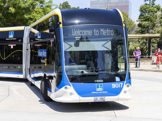 Brisbane residents on board Brisbane Metro from UQ Lakes Station, St Lucia to Eight Mile Plains electric bus depot, Saturday, October 12, 2024 - Picture: Richard Walker