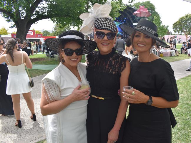 Guests in striking racewear at Penfolds Derby Day at the Flemington Racecourse on Saturday, November 02, 2024: