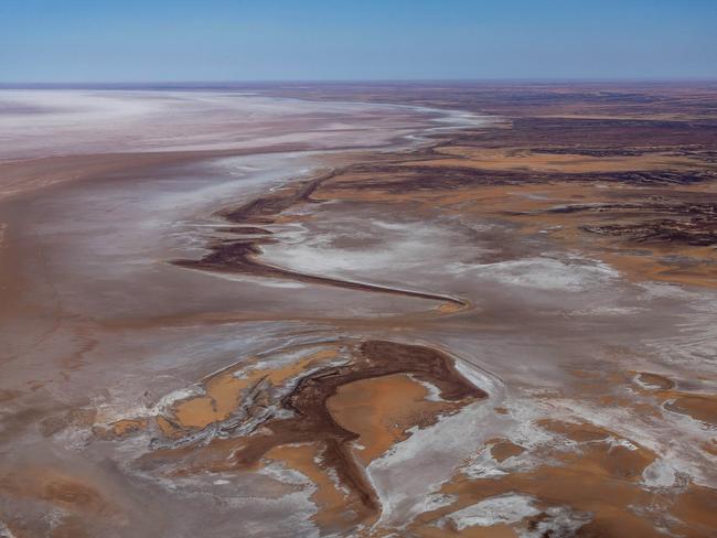 An expanse of the crystalline salt bed of Lake Eyre, in South Australia. Picture: Peter Rowe