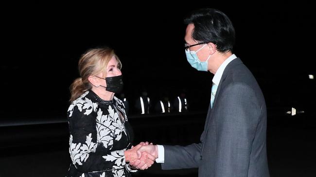 US senator Marsha Blackburn is welcomed to Taipei on Thursday. Picture: AFP