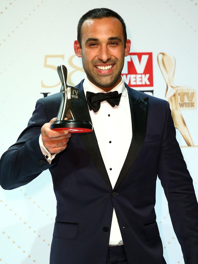 Adam Dovile with his Logie Award for Best New Talent in 2016.