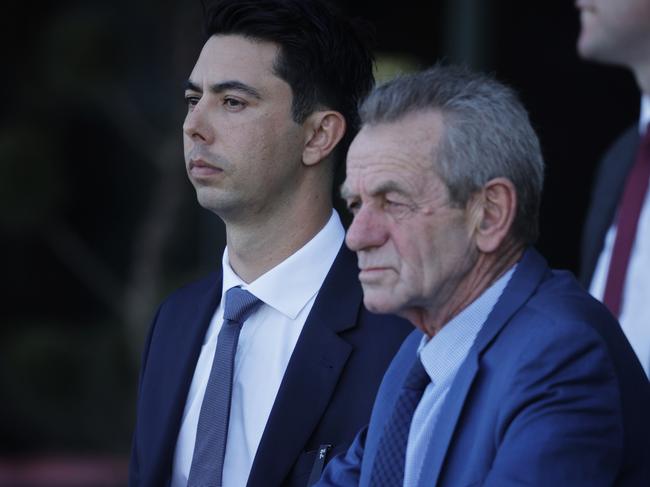 SYDNEY, AUSTRALIA - AUGUST 29: Training partners Sterling Alexiou and Gerald Ryan look on during Sydney Racing at Rosehill Gardens on August 29, 2020 in Sydney, Australia. (Photo by Mark Evans/Getty Images)