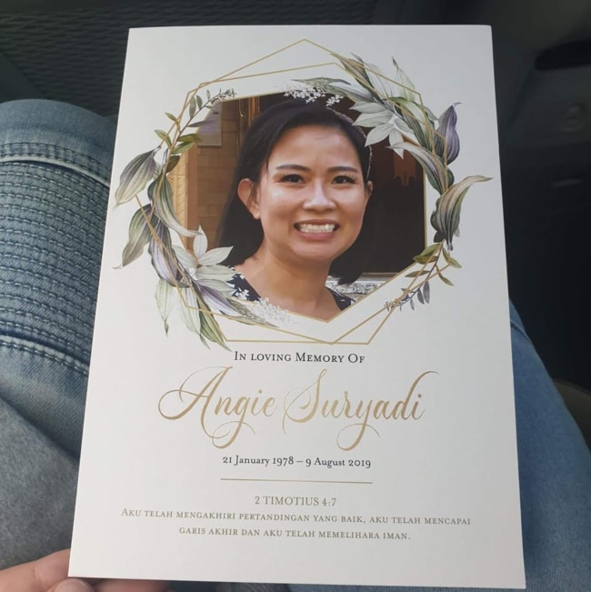 Angie Suryadi's funeral booklet.