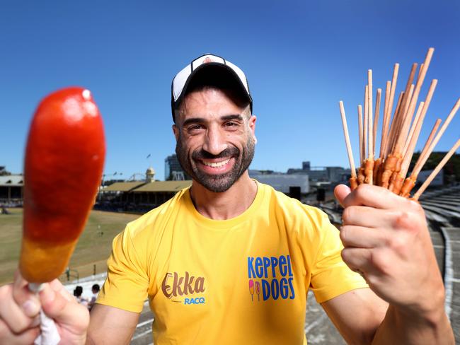 James Webb, winner of the Dagwood Dog eating contest, Ekka Bowen Hills, on Sunday 20th August 2023 - Photo Steve Pohlner