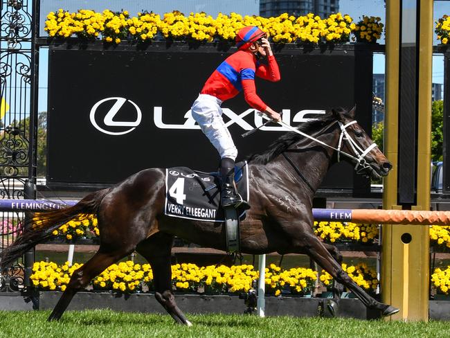 Verry Elleegant wins the 2021 Melbourne Cup for jockey James McDonald and trainer Chris Waller. Picture: Vince Caligiuri / Getty Images