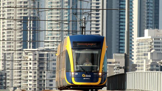 A Gold Coast tram on the Sundale Bridge. Picture: Mike Batterham