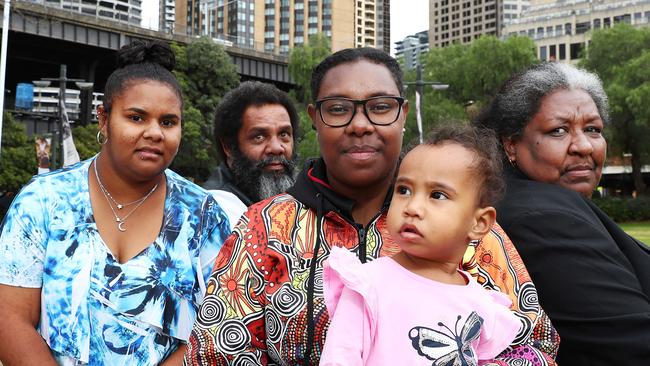 The Mooka family, Adimin with daughter Bawanab, and Cassandra, left, Thomas and Patricia in Sydney yesterday. Picture: John Feder