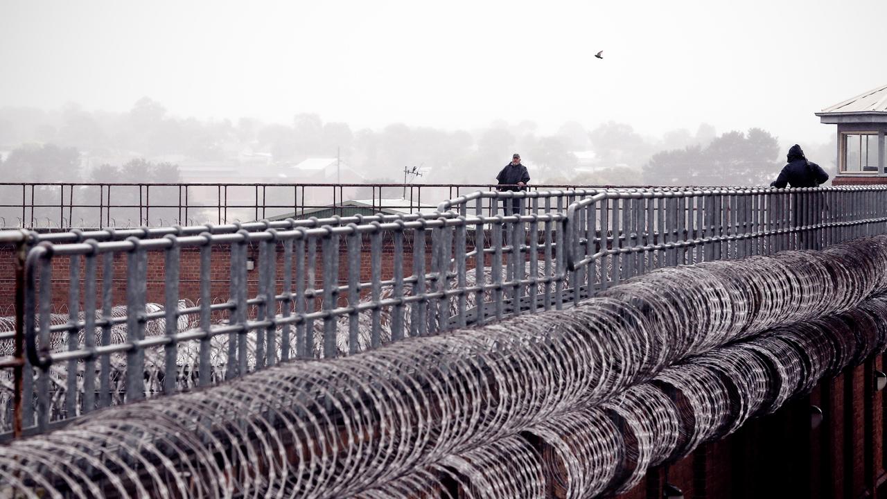 Razor wire along the guard rail above Goulburn Correctional Centre where Milat lived for 18 years before his cancer death this year. Picture: Sam Ruttyn