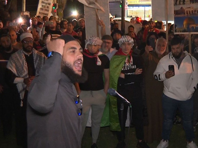 Sheik Ibrahim Dadoun at a rally showing support for Palestine, in Lakemba.