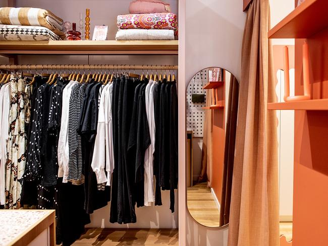 An interior shot of Homeroom Design featuring some of the stylish clothing by independent designers and brands featured in the beautiful Bidencopes Lane boutique. Picture: Rosie Hastie