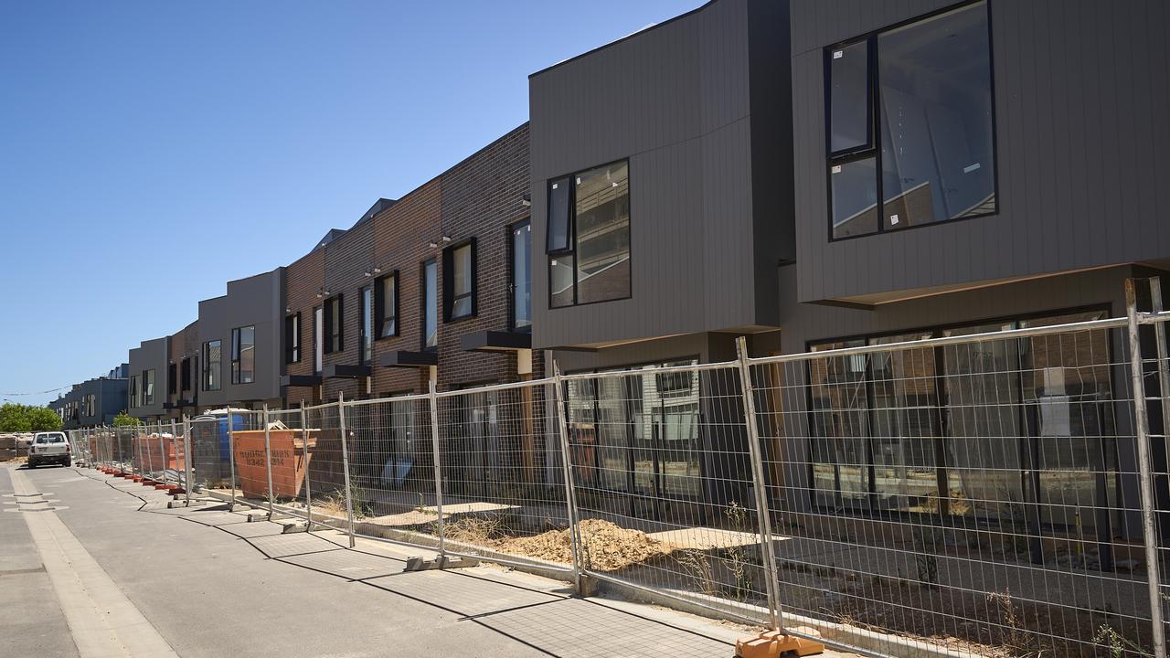 Unfinished homes at the Dock One housing project in Port Adelaide. Picture: Matt Loxton