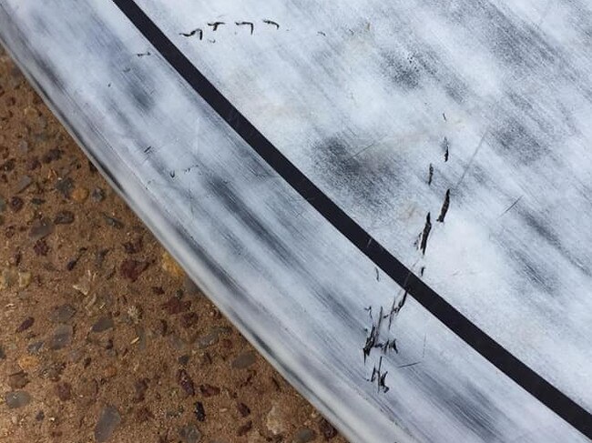 Gary May's paddle-board was bitten by an unknown species of shark in Yallingup. Picture: Facebook