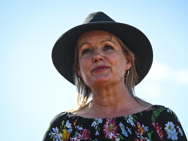Australian Environment Minister Sussan Ley speaks to the media during a press conference near Uluru, also known as Ayers Rock at Uluru-Kata Tjuta National Park in the Northern Territory, Sunday, October 27, 2019.  (AAP Image/Lukas Coch) NO ARCHIVING